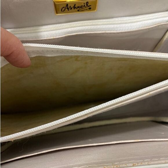 Vintage Ashneil Shoulder Bag Purse White Leather Gold Snake Red Rhinestone Eye - Picture 12 of 14